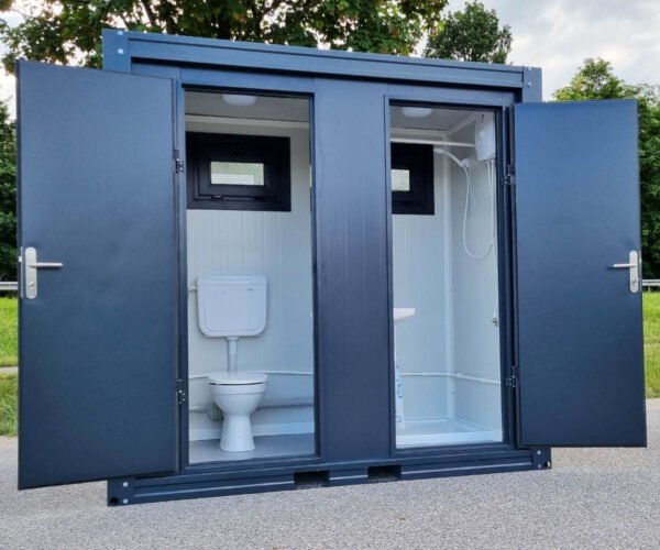 Container sanitario SCDD RAL 7016 Grigio antracite | A 2350 x L 2400 x P 1250 mm | 2 porte | con doccia
